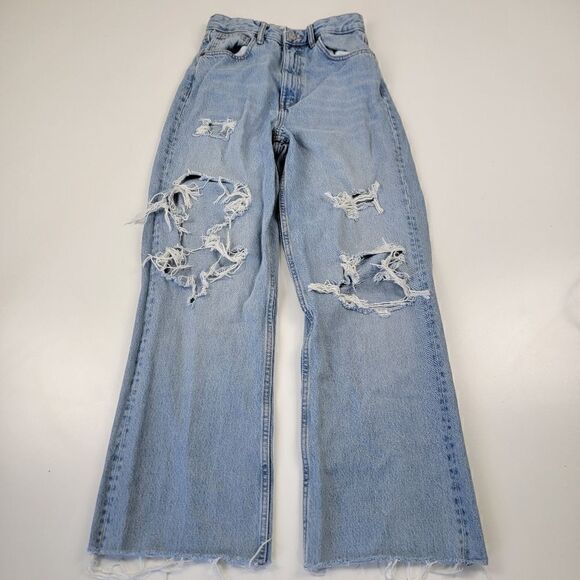 Zara Distressed High Waisted Light Wash Denim Jeans size 4 - Picture 2 of 12